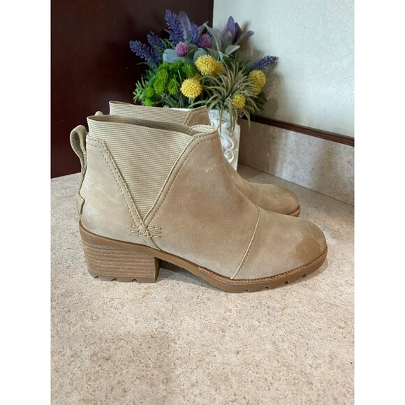 New Sorel Womens Tan Cate Chelsea Ankle Booties Size 7.5 With Block Heel - Picture 2 of 7